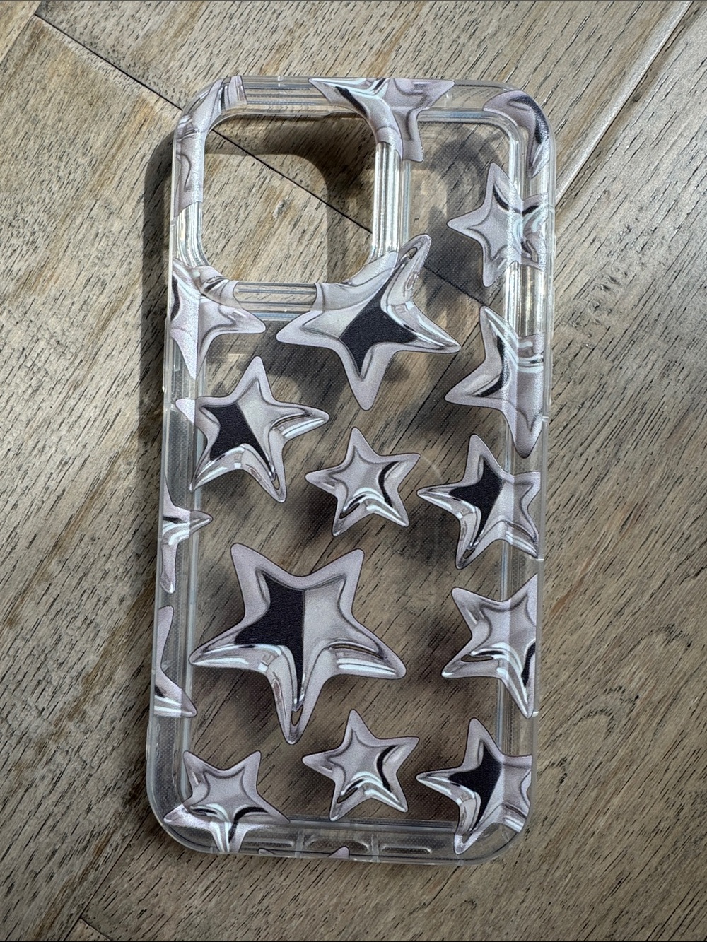 Iphone 15 Pro Max Clear Star Pattern Case - Silver Stars